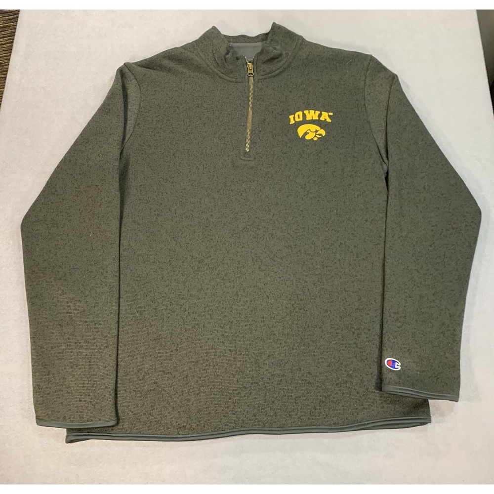 Iowa Hawkeyes Sweater Mens Medium Gray Pullover Sweatshirt 1/4 Zip Champion